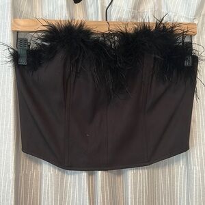 Altar’d State Strapless Corset Top Black with Feathers Size Small